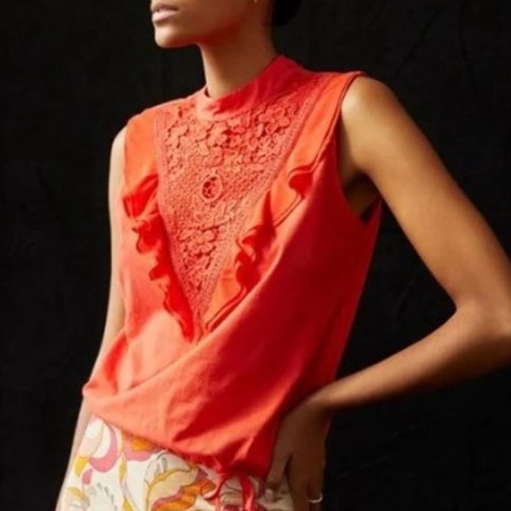 Anthropologie Tiny Emma Orange Lace Ruffle Tank
Size Medium Mock Neck Top